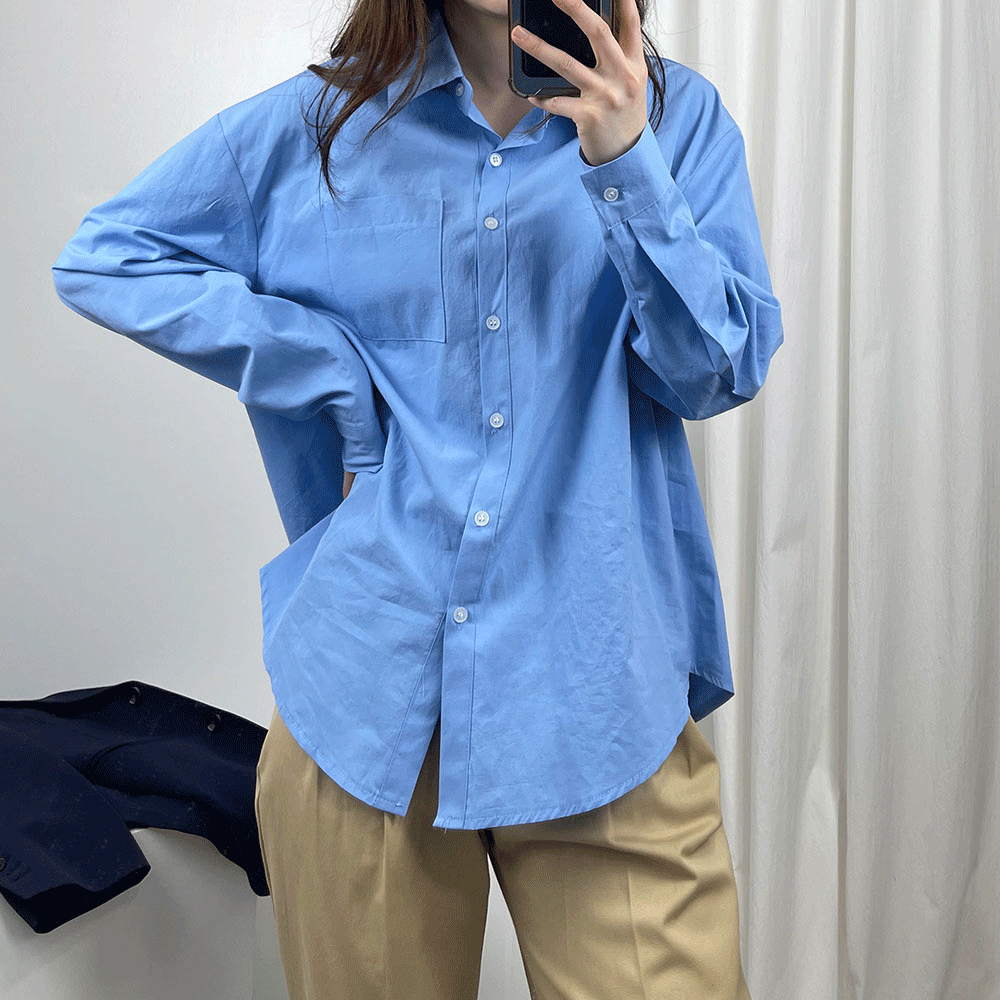 오버핏 바스락 면남방 (오버핏 셔츠) - 2col(skyblue, white)